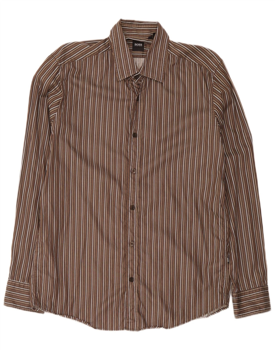 Camicia da uomo Hugo Boss in cotone gessato marrone medio
