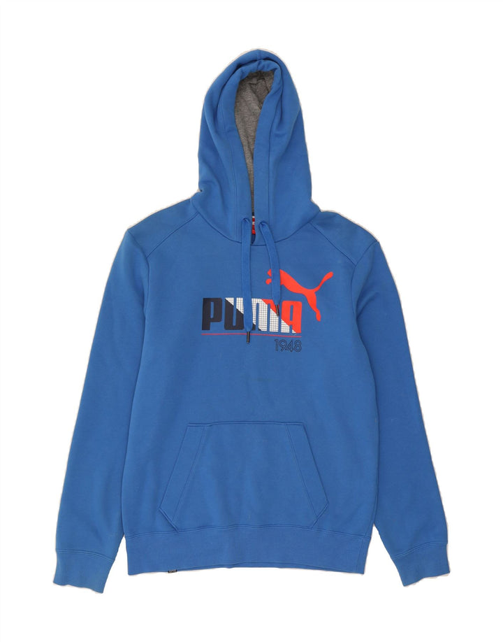 PUMA Mens Graphic Hoodie Jumper Small Blue Cotton Vintage Puma and Second-Hand Puma from Messina Hembry 
