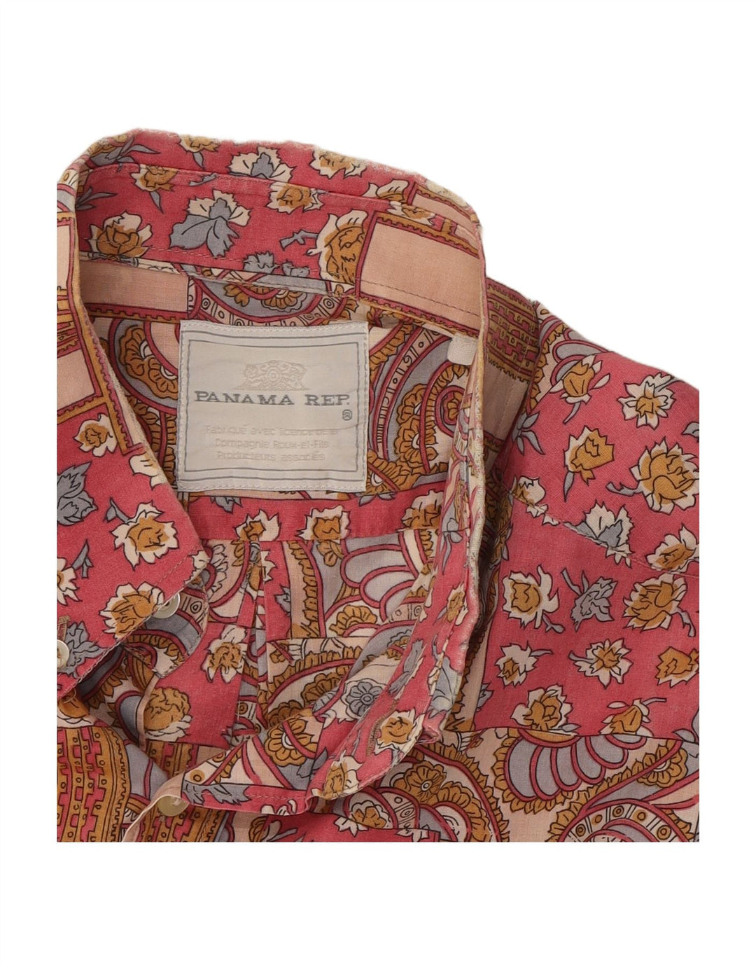 PANAMA REP Mens Short Sleeve Shirt Medium Pink Patchwork