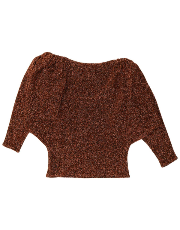 Camicetta vintage da donna con maniche a 3/4 a pipistrello UK 20 2XL Marrone screziato