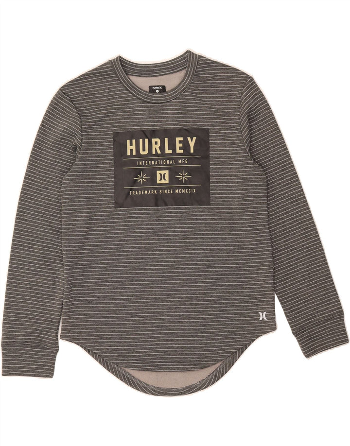 HURLEY Womens Graphic Top Long Sleeve UK 10 Small Grey Striped Polyester Vintage Hurley and Second-Hand Hurley from Messina Hembry 