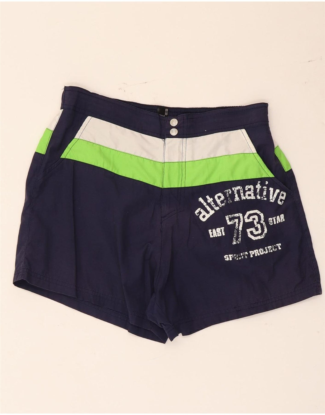 Fila Herren-Badeshorts mit Grafik, Größe S, Marineblau, Farbblock-Polyester