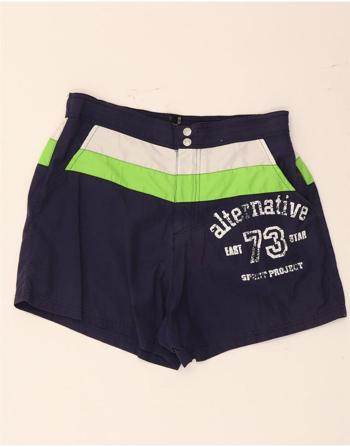Fila Herren-Badeshorts mit Grafik, Größe S, Marineblau, Farbblock-Polyester