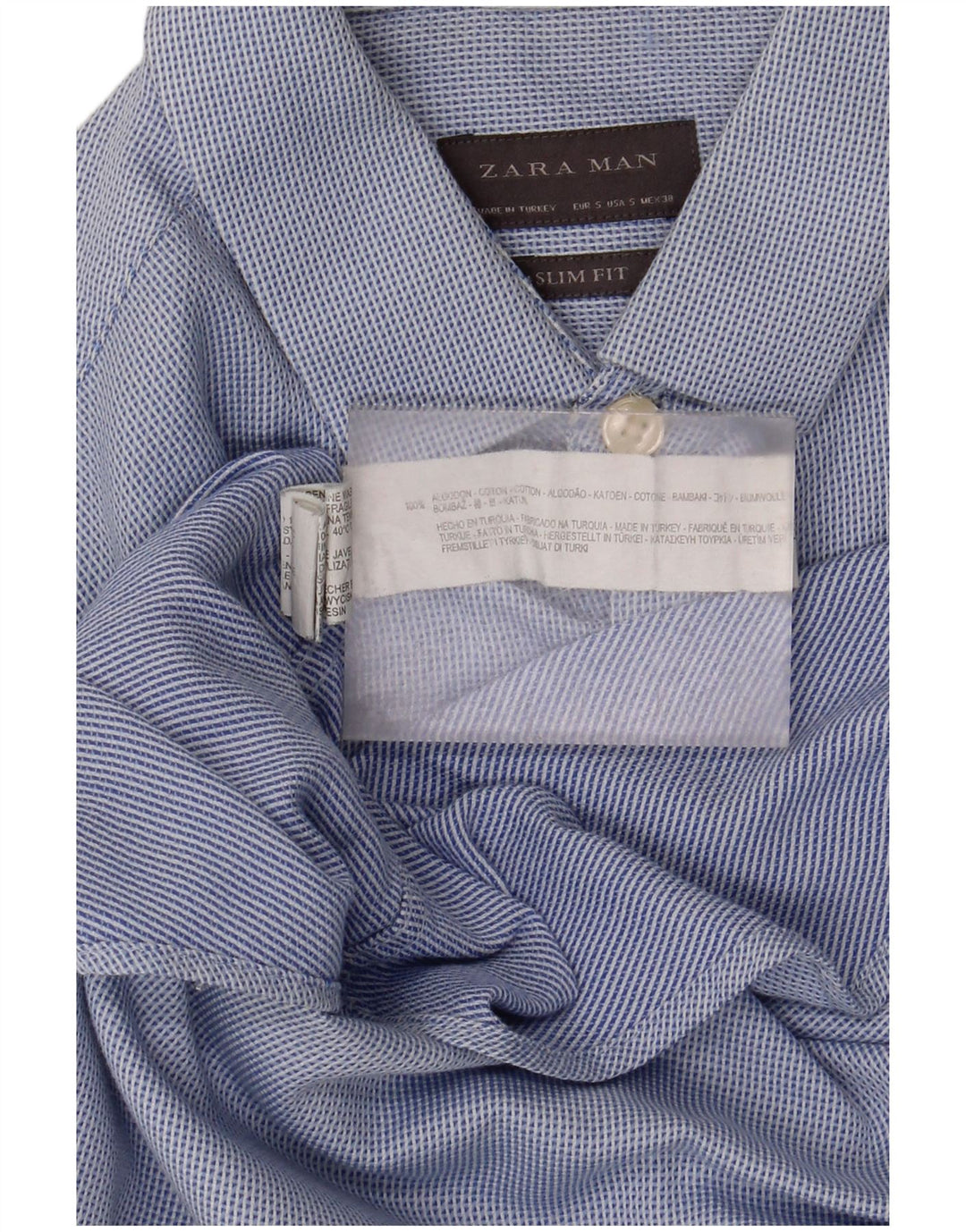 Zara Mens Slim Fit Shirt Small Blue Spotted Cotton