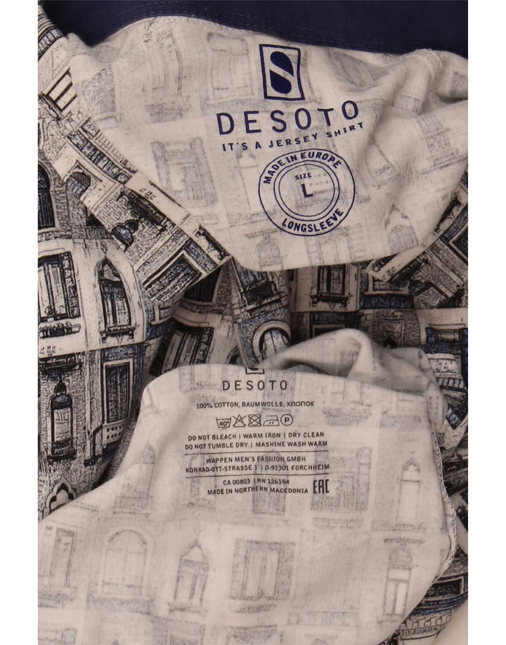 Desoto Chemise à motif abstrait pour hommes, grand coton bleu
