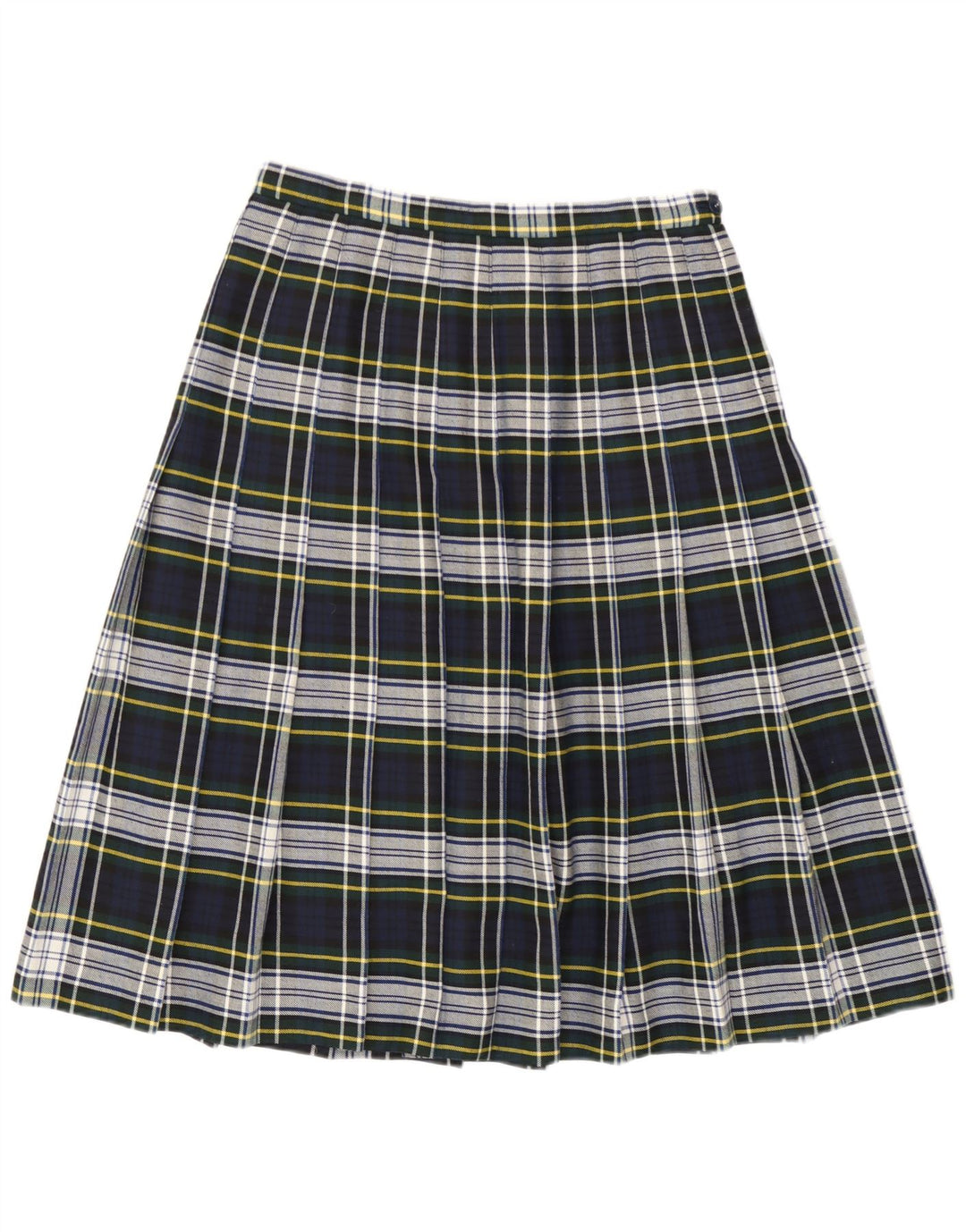 Vintage Womens Knife Pleated Skirt W28 Medium  Navy Blue Plaid Polyester