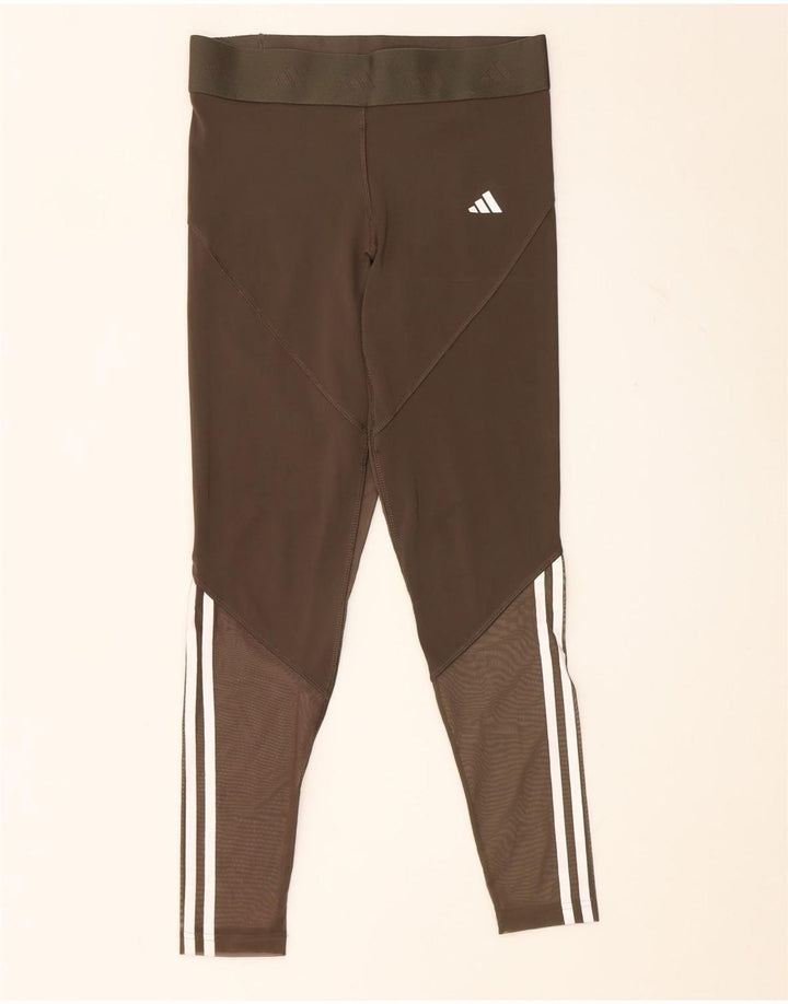 Adidas Damen Graphic Leggings UK 12/14 Medium Khaki Polyester