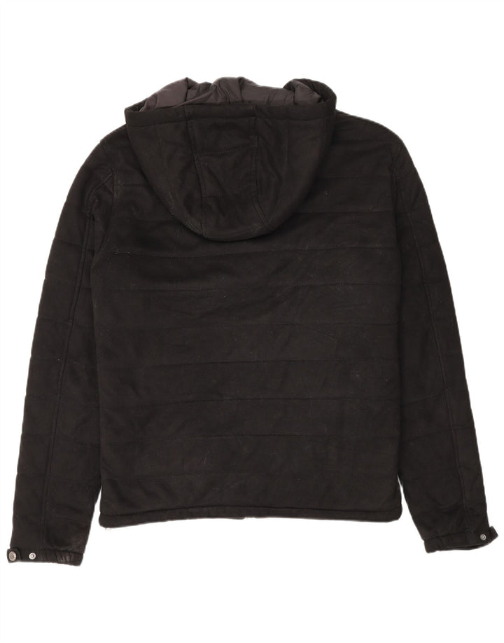 Zara Hombre Chaqueta Acolchada Con Capucha UK 38 Medium Negro Poliéster