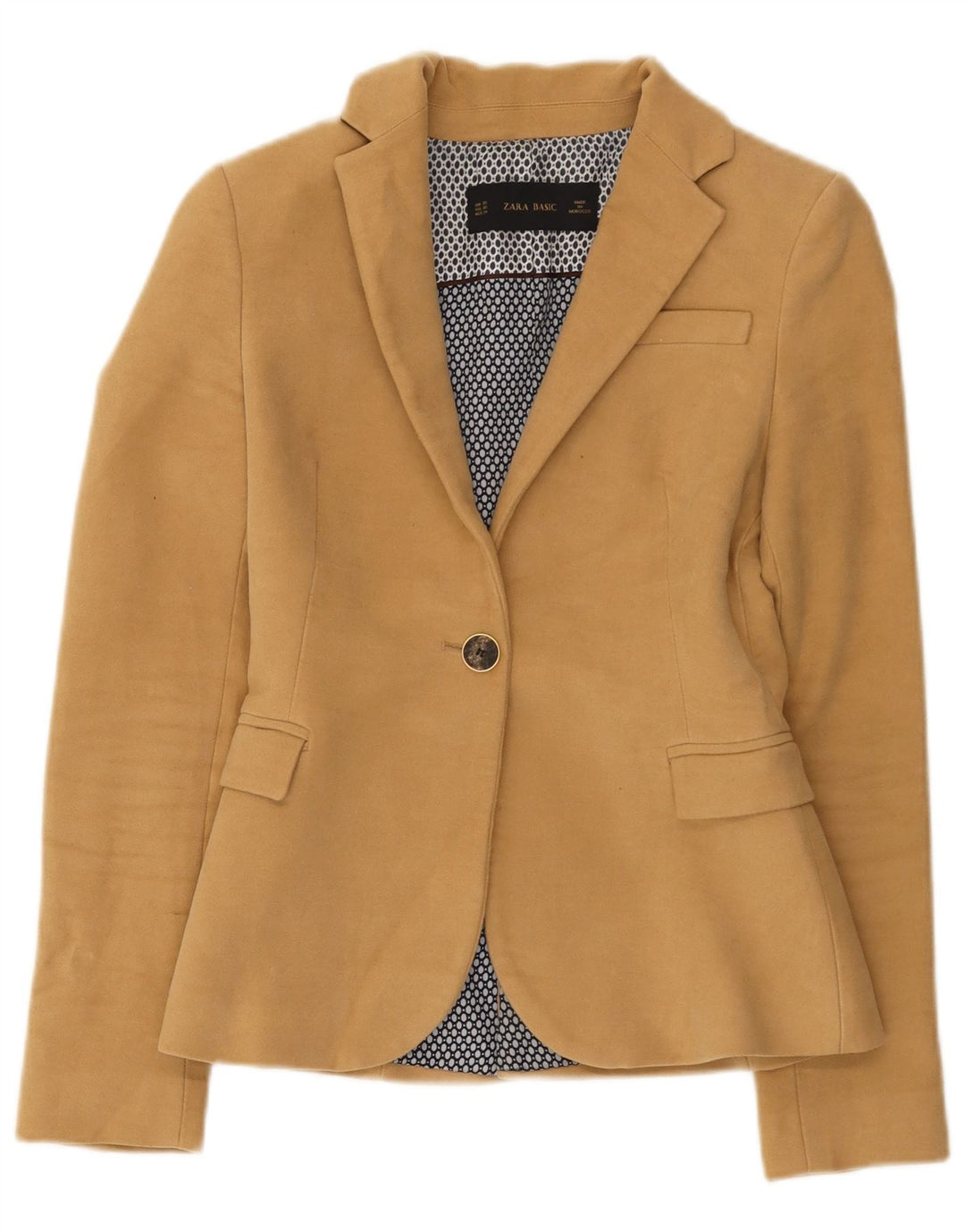 Zara Womens 1 Button Blazer Jacket UK 6 XS Brown Cotton