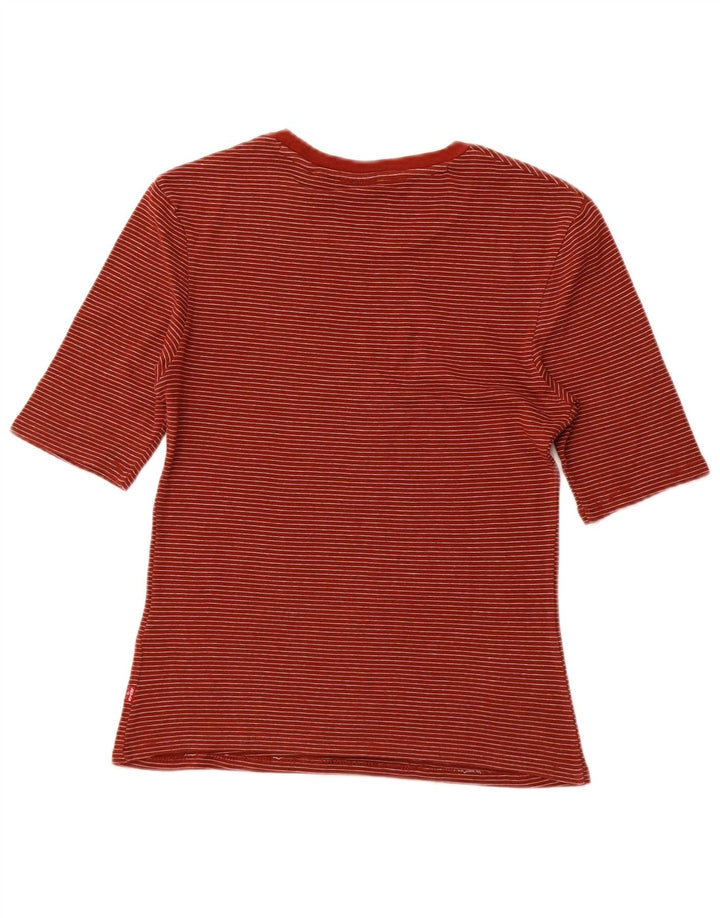 LEVI'S Womens T-Shirt Top UK 12 Medium Brown Striped