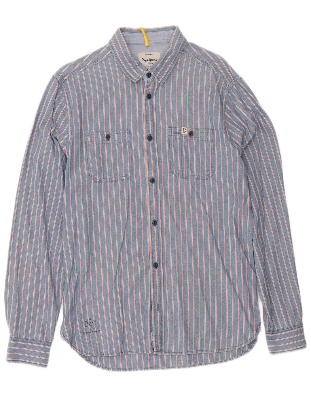 PEPE Jeans Mens Denim Shirt Medium Blue Pinstripe Cotton