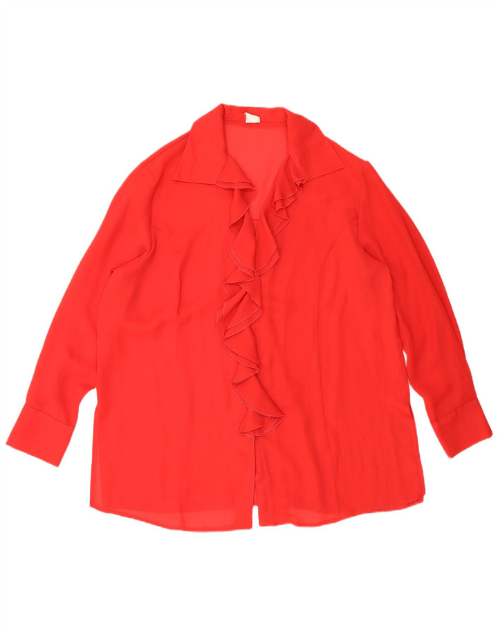 Vintage Womens Ruffle Front Shirt Blouse UK 18 XL Red Polyester