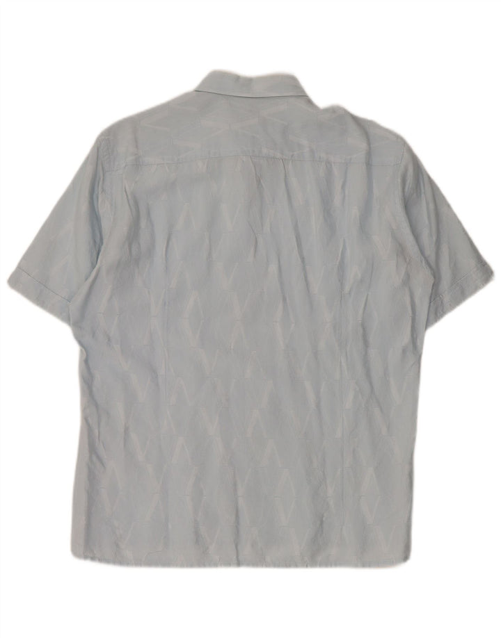 Versace Mens Short Sleeve Shirt Size 40 15 3/4 Medium Blue Geometric