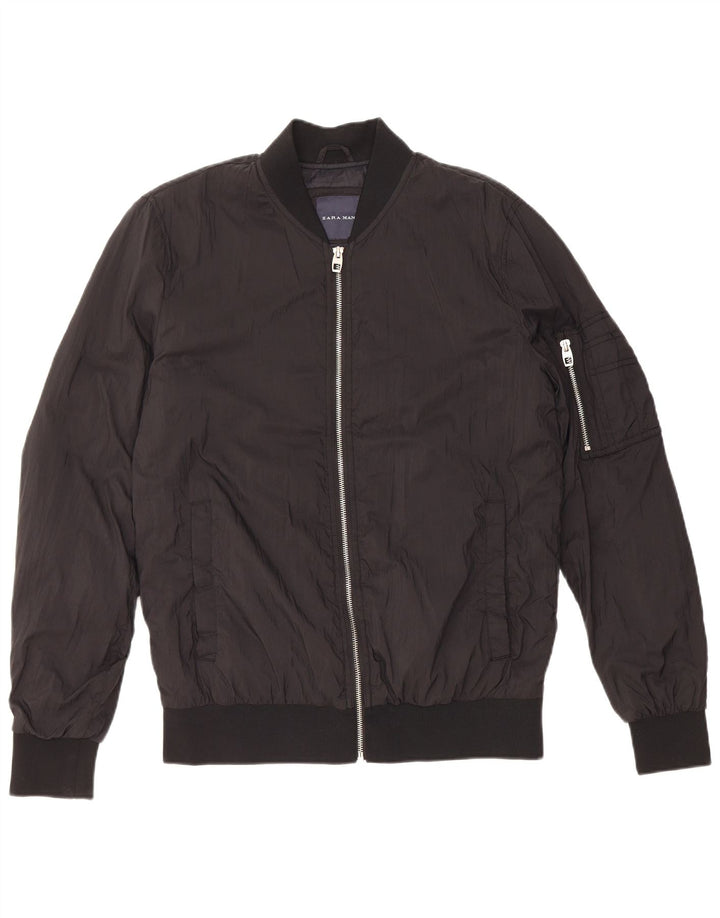ZARA Mens Bomber Jacket UK 38 Medium Black Polyester