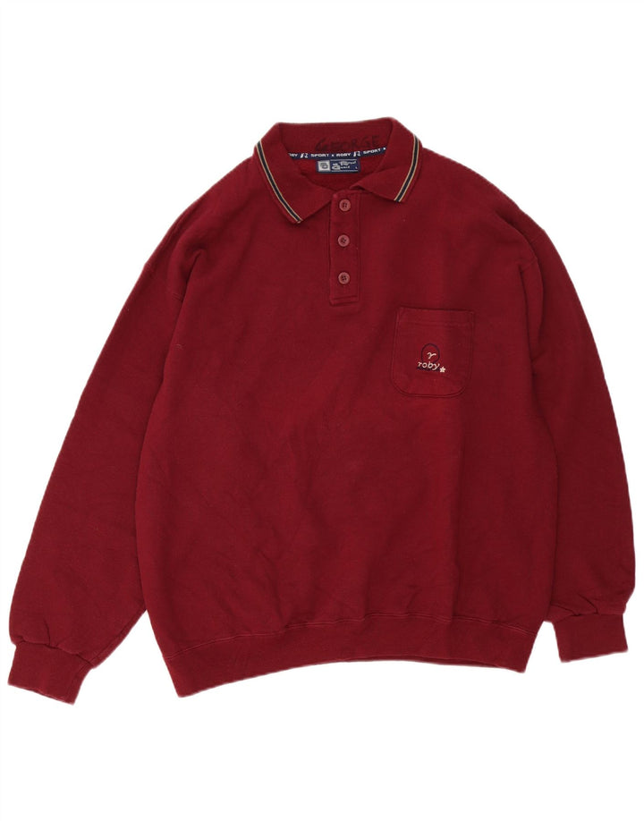 Roby Mens Polo Neck Sweatshirt Jumper Large Burgundy