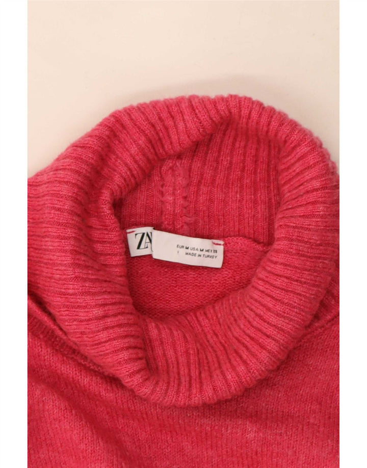 Zara Womens Crop Oversized Roll Neck Jumper Sweater UK 14 Medium Pink