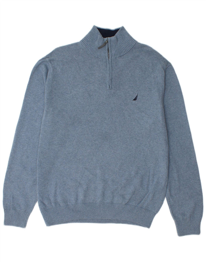NAUTICA Mens Zip Neck Jumper Sweater Large Blue Cotton