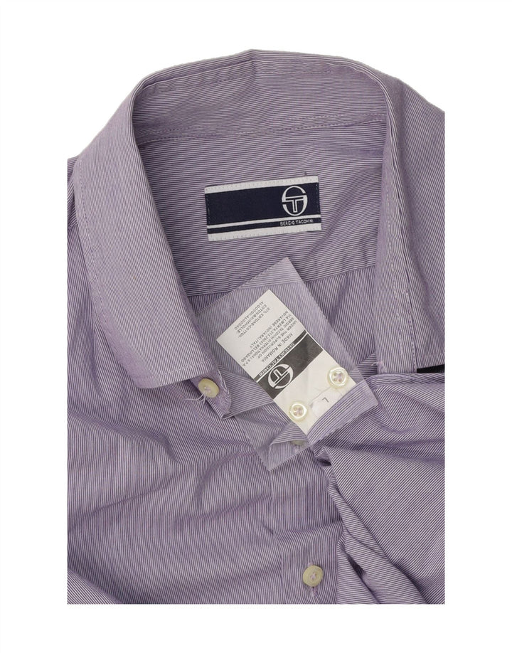 SERGIO TACCHINI Mens Shirt Large Purple Pinstripe Cotton Vintage Sergio Tacchini and Second-Hand Sergio Tacchini from Messina Hembry 