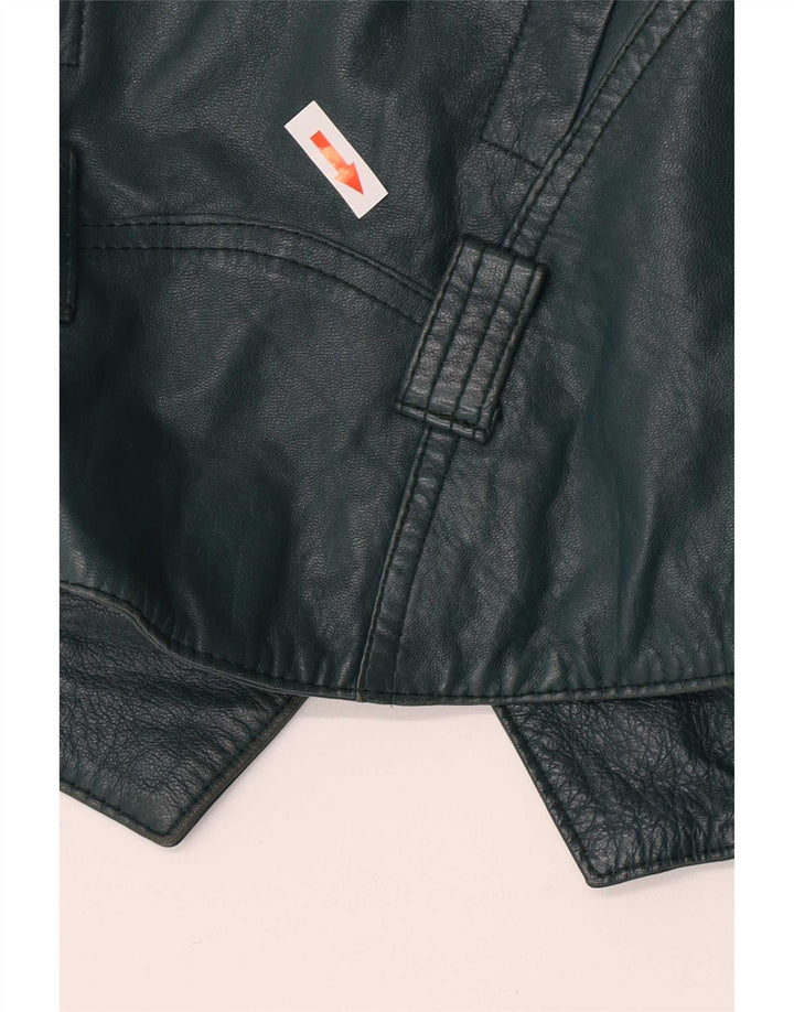 Vintage Womens Crop Leather Jacket EU 36 Small Green Leather