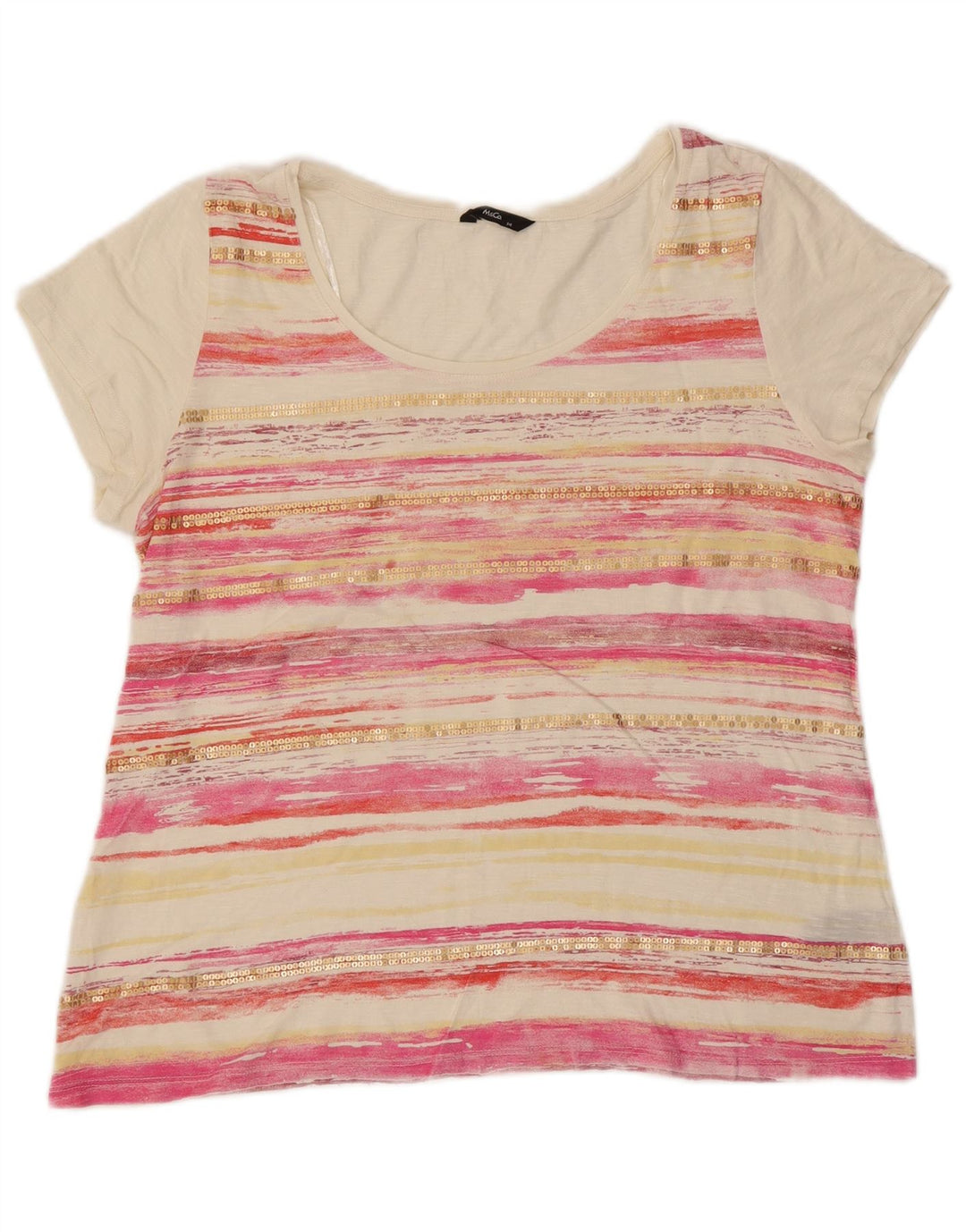 M&Co Dame T-Shirt Top UK 14 Medium Hvid Stribet Bomuld