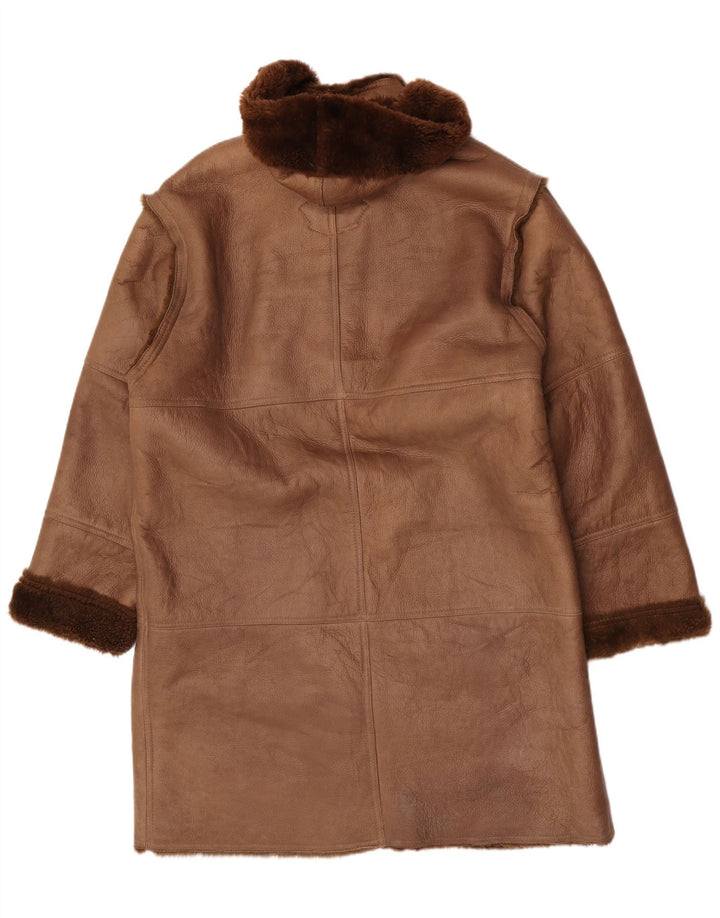 Coveri Mens Hooded Shearling Overcoat EU 54 2XL Brown Leather