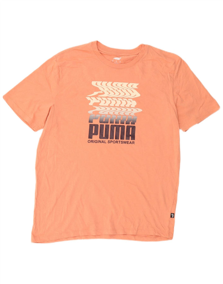 Puma Mens Graphic T-Shirt Top Large Orange Cotton