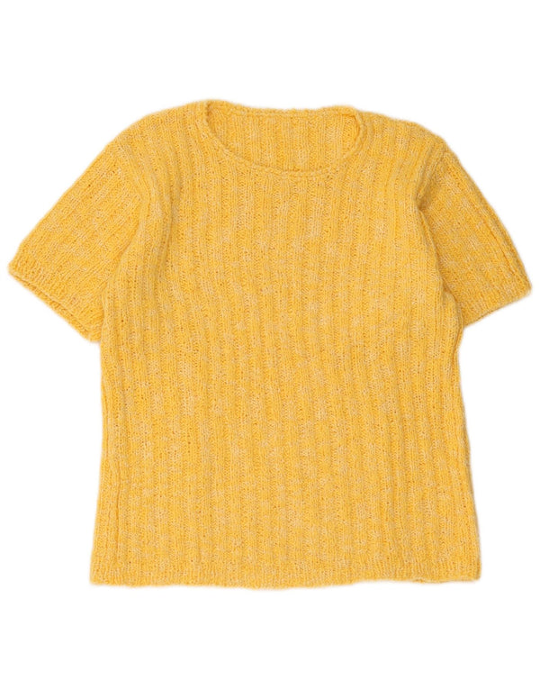 Vintage Damen Kurzärmeliger Pullover mit U-Boot-Ausschnitt UK 12 Mittelgelb