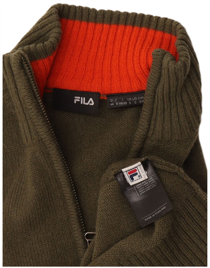 Fila Mens Zip Neck Jumper Sweater Small Khaki Wool