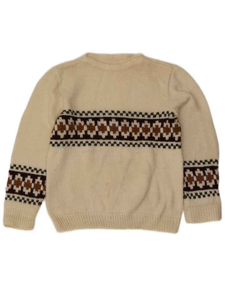 Vintage Mens Crew Neck Jumper Sweater Small Off White Fair Isle