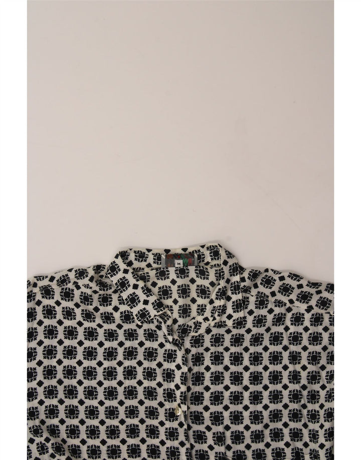 STEFANEL Womens Longline Oversized Shirt UK 14 Medium White Geometric Vintage Stefanel and Second-Hand Stefanel from Messina Hembry 