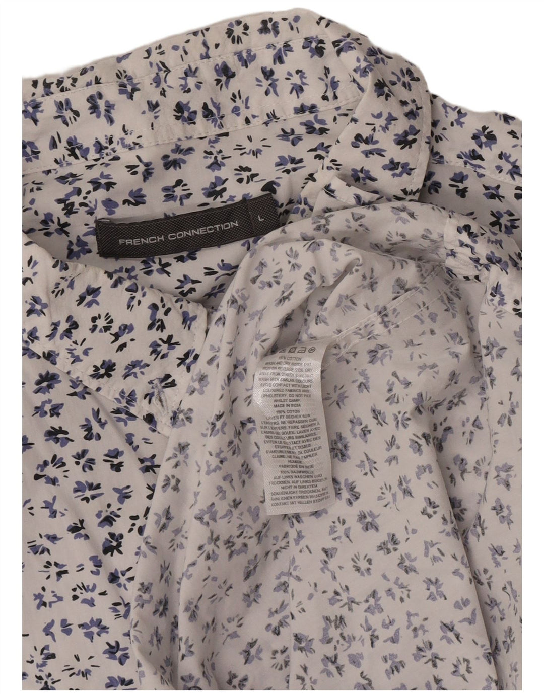 French Connection Mens Regular Fit Shirt Large White Floral Cotton