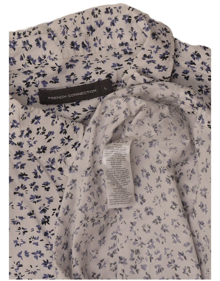 French Connection Mens Regular Fit Shirt Large White Floral Cotton