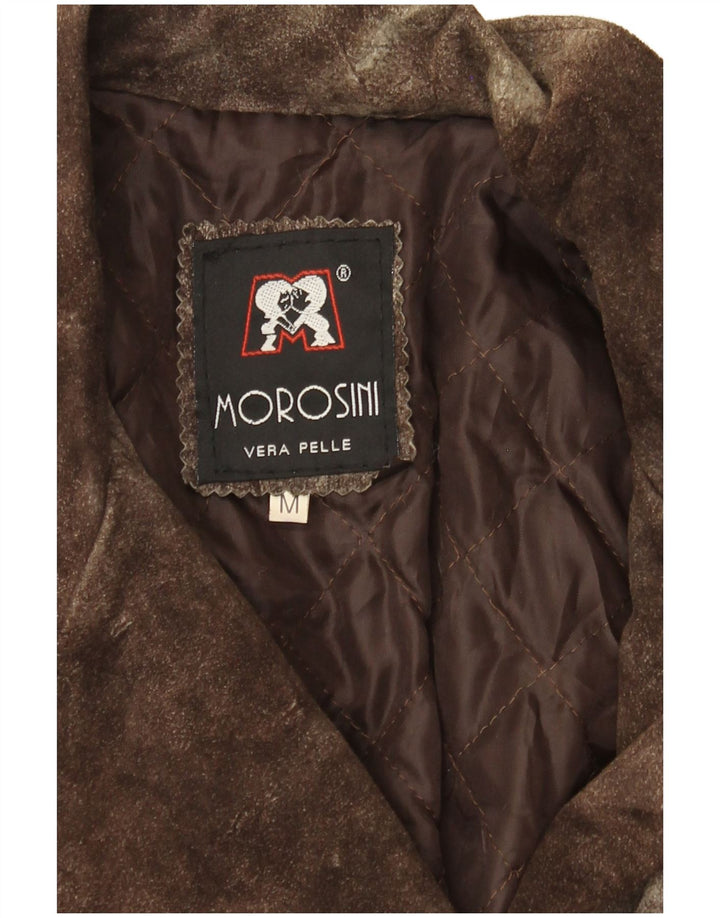 Morosini Womens Suede Double Breasted Coat UK 14 Medium Brown Leather