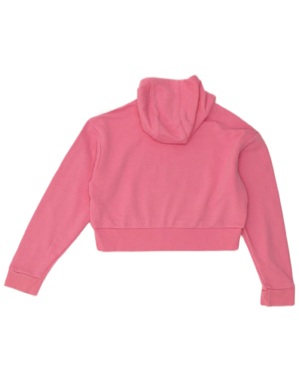 Adidas Womens Crop Graphic Oversized Hoodie Jumper UK 10 Small Pink Cotton