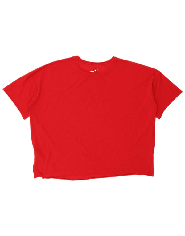 Nike Dame Dri Fit Crop Oversized grafisk T-shirt Top UK 14 Medium Rød