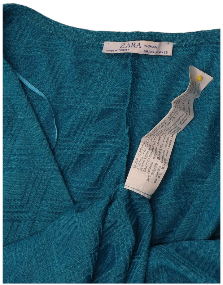 Zara Womens Batwing A-Line Dress UK 12 Medium Blue Geometric Polyester