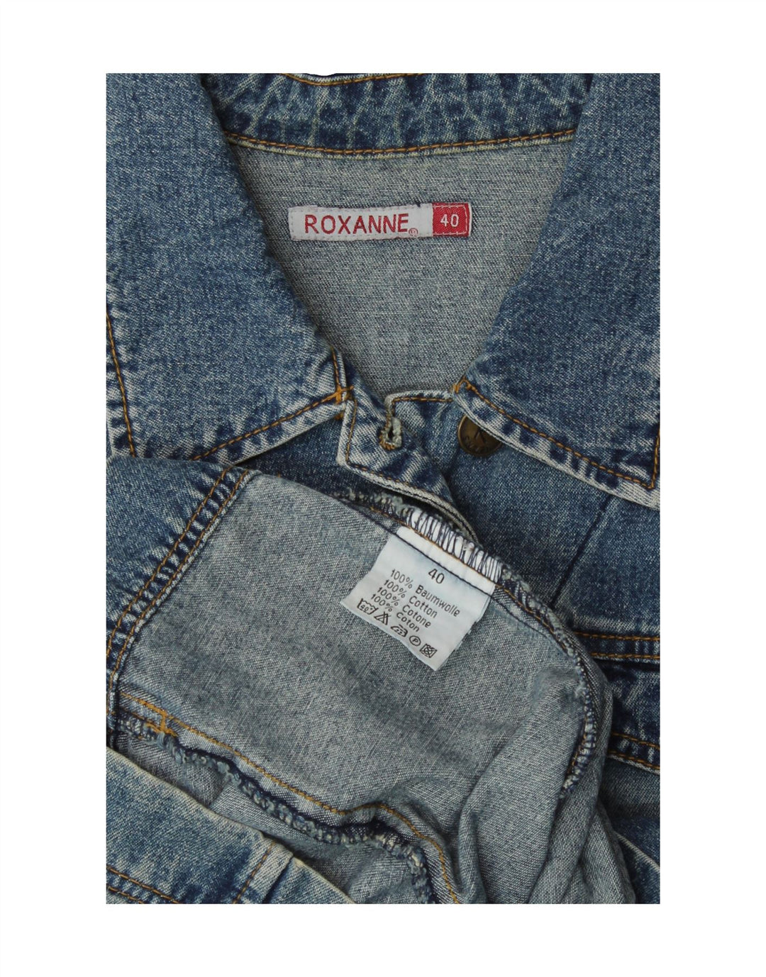 ROXANNE Womens Oversized Denim Jacket IT 40 Small Blue Cotton Vintage Roxanne and Second-Hand Roxanne from Messina Hembry 