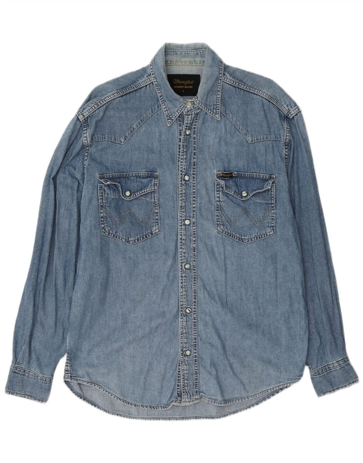 Wrangler Chemise en jean western pour homme Petit coton bleu