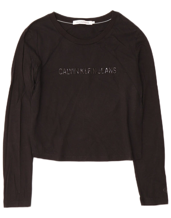 Calvin Klein Jeans da donna Crop Graphic Top manica lunga UK 12 medio nero