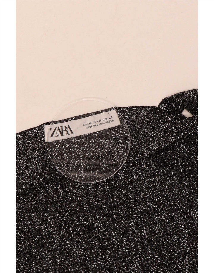 Zara Womens Crop Halter Top UK 12 Medium Black Flecked