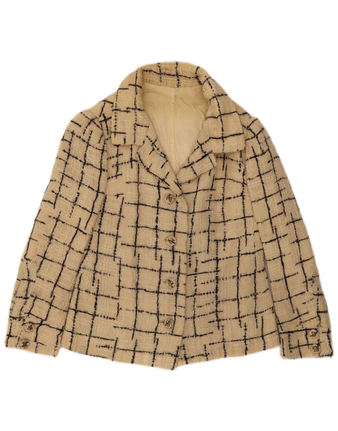 vintage Femme 4 Bouton Blazer Veste UK 10 Petit Beige Check