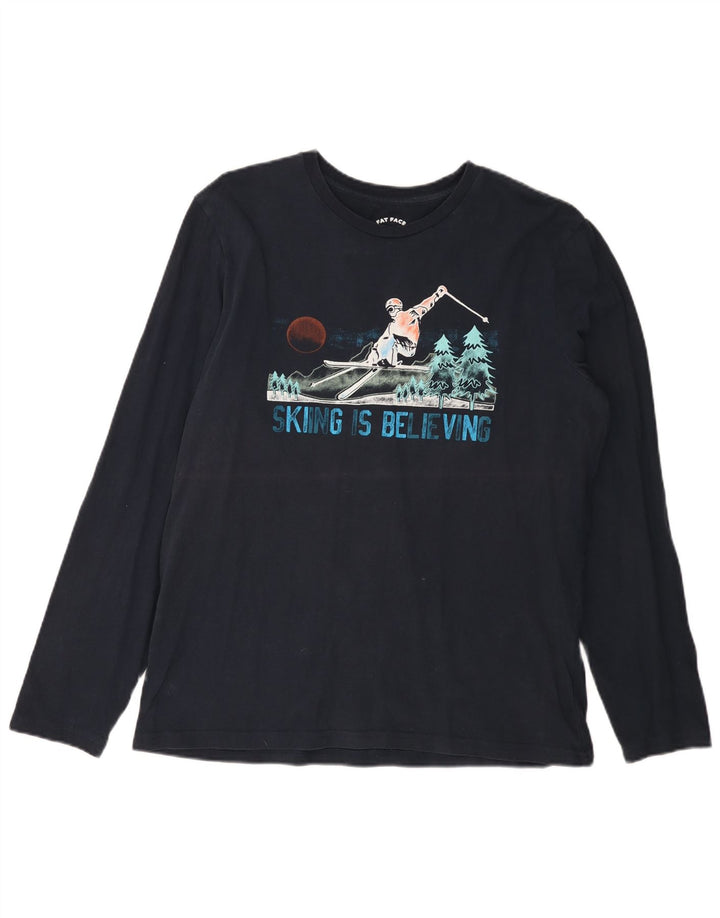 FAT FACE Mens Graphic Top Long Sleeve Large Navy Blue