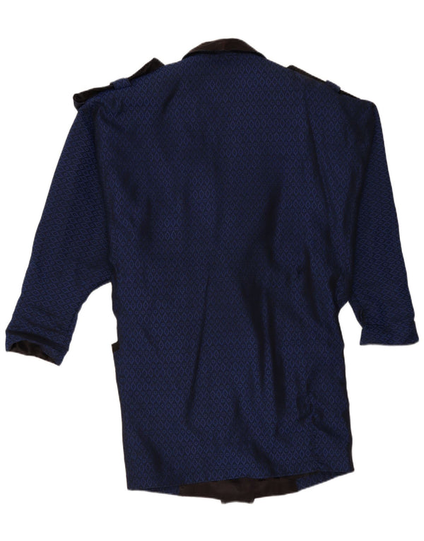 Vintage Womens Double Breasted Coat UK 16 Large Navy Blue Geometric