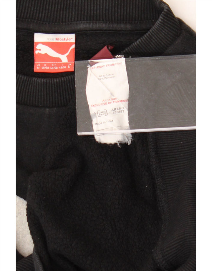 PUMA Mens Graphic Sweatshirt Jumper Medium Black Cotton Vintage Puma and Second-Hand Puma from Messina Hembry 