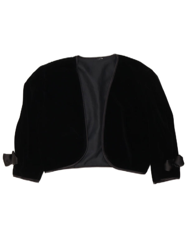 Vintage Kvinder Velvet Bolero Jacket UK 10 Small Black Bomuld