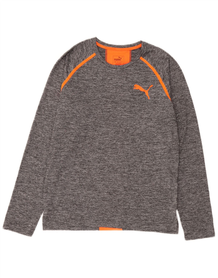 Puma Mens Top Manga Longa Pequena Cinza Colorblock