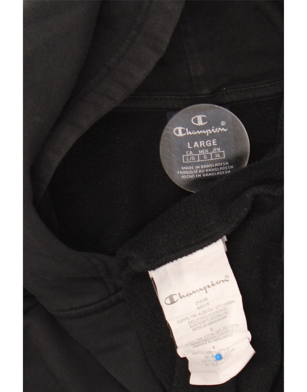 Champion Mens Zip Hoodie Sweater Large Black Cotton