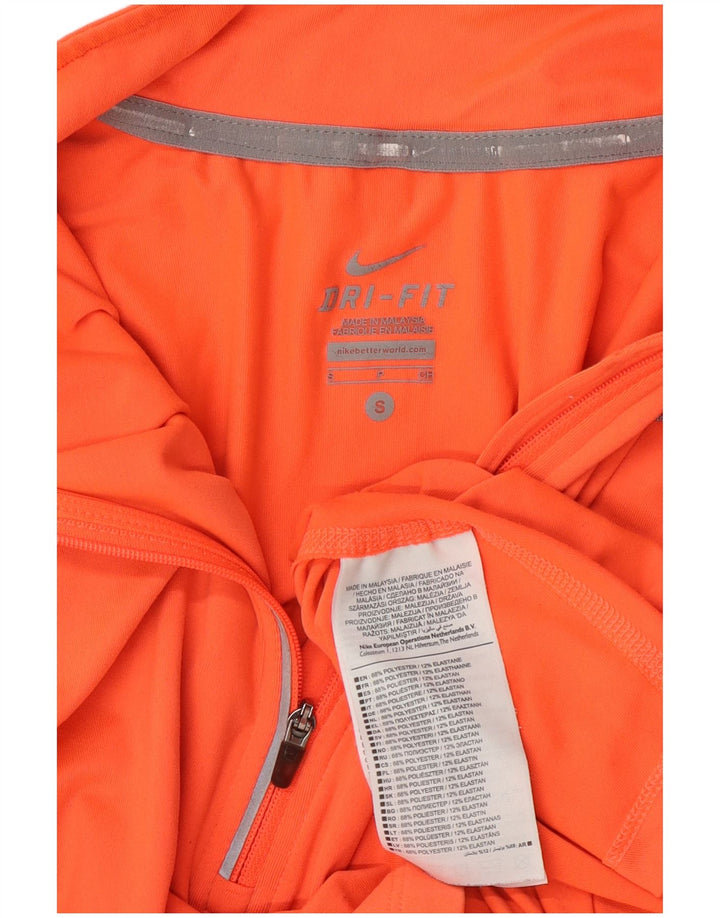 Nike Dri Fit Zip Neck Top manica lunga da donna UK 10 Small Arancione Poliestere
