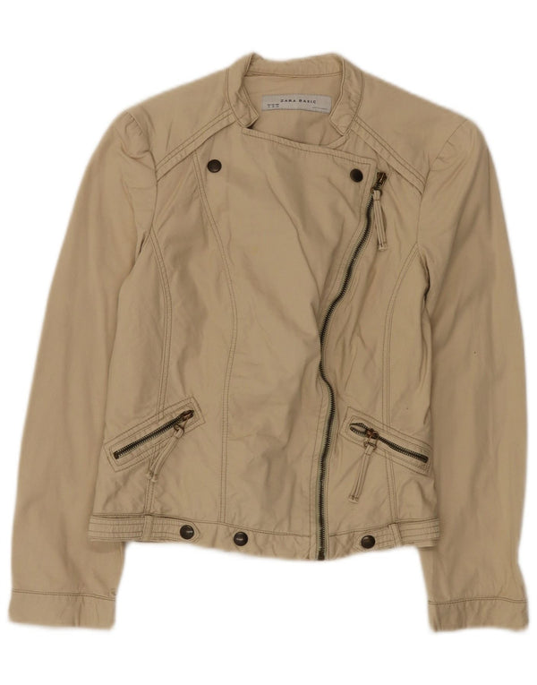 Zara Γυναικείο Bomber Jacket UK 12 Medium Beige Βαμβακερό