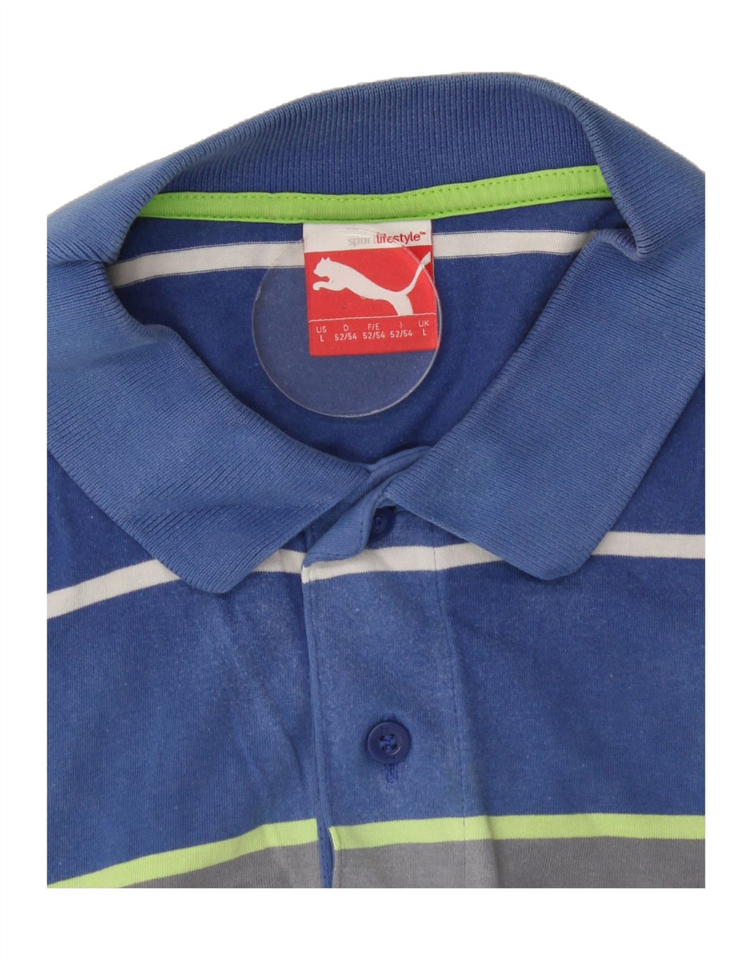 PUMA Mens Polo Shirt Large Blue Striped Vintage Puma and Second-Hand Puma from Messina Hembry 
